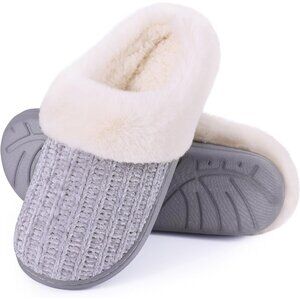 Women Dark Grey Comfy Fleece Lined Chenille Slippers For Indoor And Outdoor Sole